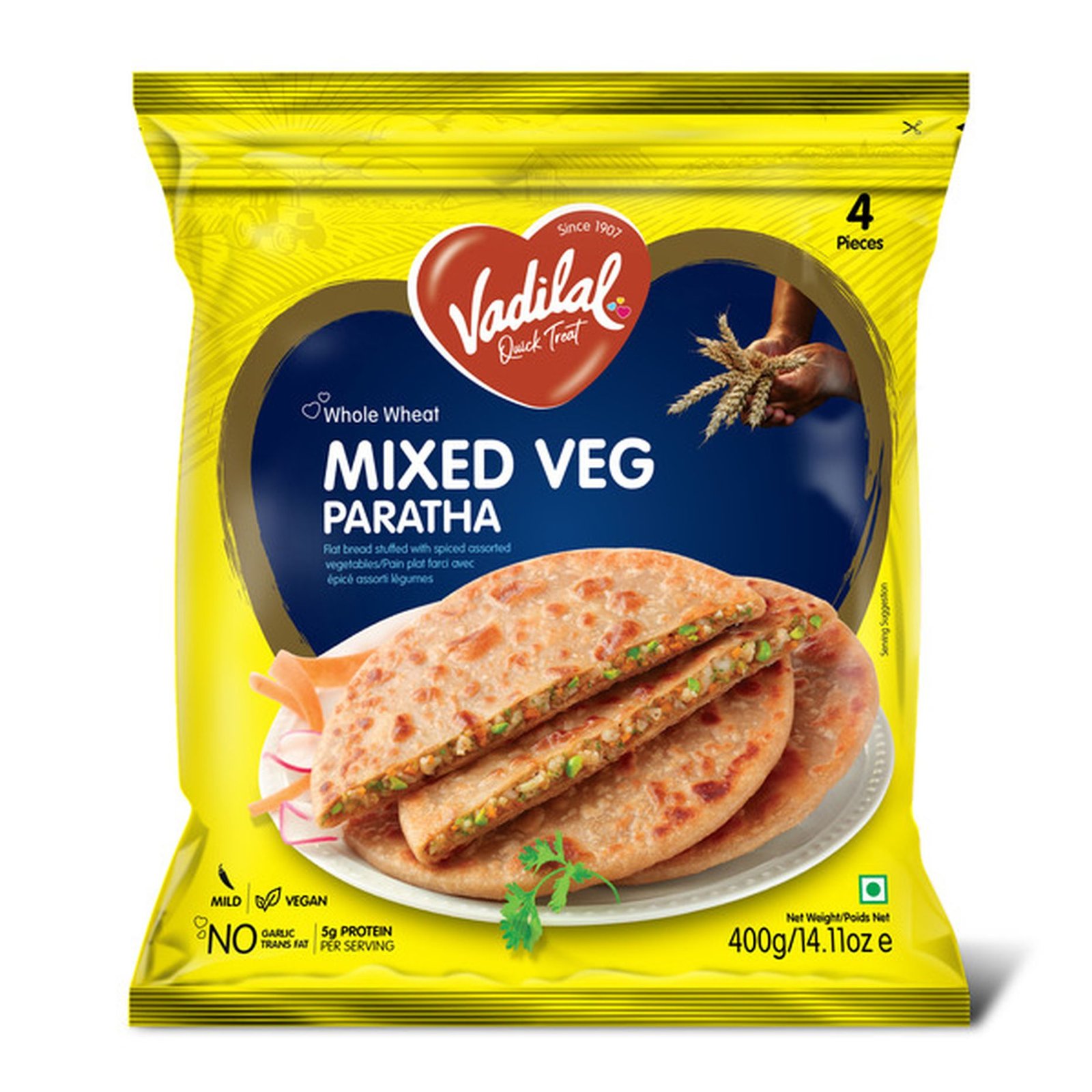 Vadilal Frozen Mixed Veg Paratha 400Gm (4 Pieces)